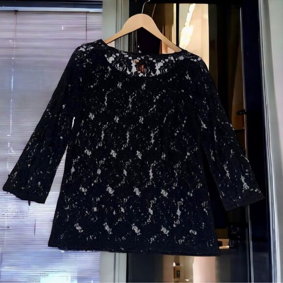 Boho Black Floral Lace Joe Fresh Sheer Layering Top - Size Medium EUC - Picture 12 of 16